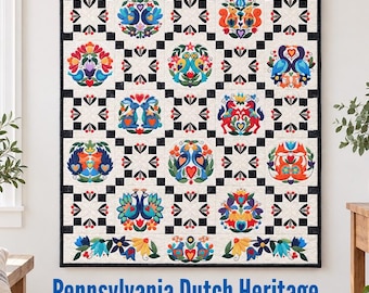 Pennsylvania Dutch Heritage Applique Pattern, Print at Home, Digital, Sew Along, Folk art