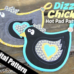 chicken, hen, rooster, hot pad, quilted, pot holder, digital pattern, pattern, diy, sewing, quilting image 1
