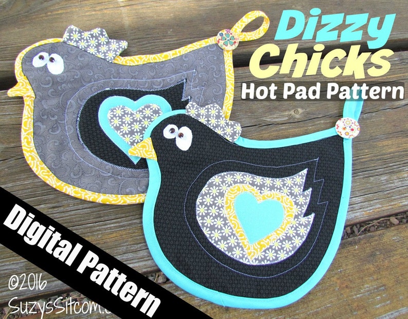 chicken, hen, rooster, hot pad, quilted, pot holder, digital pattern, pattern, diy, sewing, quilting image 1