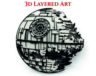 Death Star Laser Cut Files SVG DXF STL | 3D Layered Wall Art | LightBurn LBRN2 | Star Wars Inspired CnC Laser Design | 3D Print Model