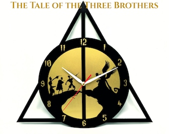 Harry Potter wall clock file, Deathly Hallows clock SVG, laser cut & 3D print clock, LightBurn Lbrn2 DXF Stl AI