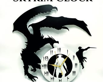 Skyrim Clock SVG, Dragon Wall Clock File, Gamer Clock DXF Stl AI Lbrn2, Laser Cut & 3D Print Design, Fantasy Gaming Decor