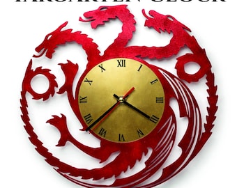 Game of Thrones Targaryen Clock File | Dragon Sigil Laser Cut SVG DXF LBRN2 | STL 3D Print Clock | Fantasy Wall Clock Template