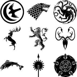 Game of Thrones House logos - Digital Download, Stark, Lannister, Targaryen, Greyjoy, Martell & More Emblems Collection