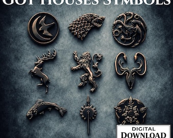 Game of Thrones House Symbols Svg Bundle, House of the Dragon Sigils, Fantasy Heraldry Laser Cut Files, STL DXF SVG Lbrn2 for Cnc, 3D Print