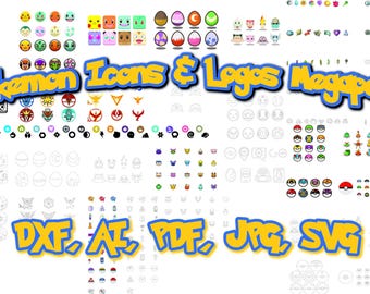 Pokémon Symbol and Icons MegaPack: Colorful and blanks Dxf, Ai, Pdf and Svg Files Perfect for DIY Laser Projects, Fan Art, Wall Art & Print!