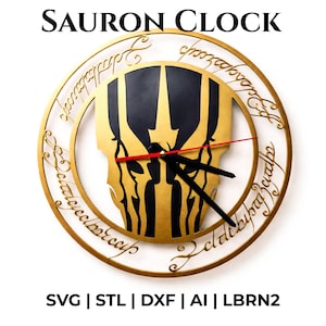 Archivo de corte láser para reloj de pared de Sauron | Reloj de El Señor de los Anillos SVG DXF STL | Reloj de pared de fantasía | Diseño de reloj para corte láser | Archivo para impresión 3D