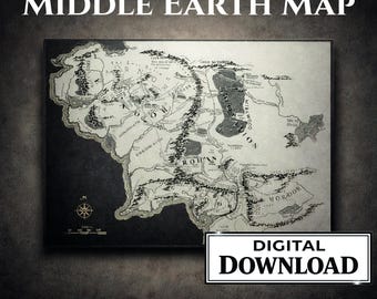 Middle-Earth Map Vector Image – Detailed Complete Tolkien Fantasy Map Wall Art Digital Download for print laser-cutting and 3d print