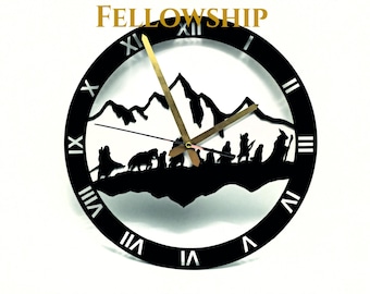 Lord of the Rings Wall Clock File, Fellowship SVG DxF StL, Laser Cut Clock Design, LightBurn CNC Template, Fantasy Decor DIY