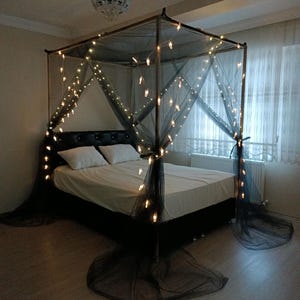 Black Mosquito Net, Mosquito Nets Of Any Size For Double Or Single Beds, Black Bed Drapes, Black Bed Canopy Curtains, Tulle Canopy