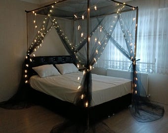 Mosquitera negra, mosquiteras de cualquier tamaño para camas dobles o individuales, cortinas negras para cama, cortinas negras con dosel para cama, dosel de tul