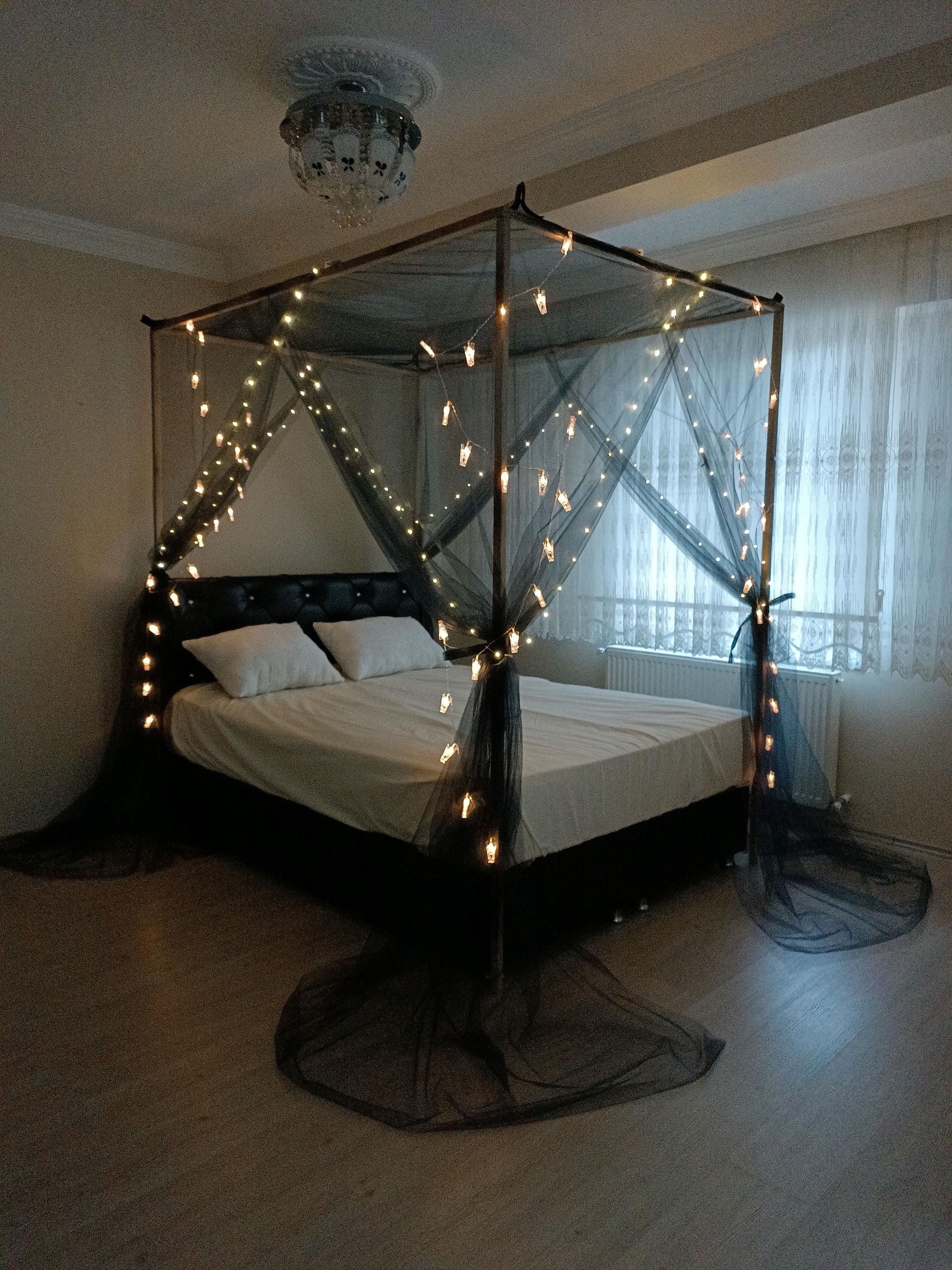Zanzariera nera, zanzariere di qualsiasi dimensione per letti matrimoniali o singoli, tende da letto nere, tende a baldacchino nere, baldacchino in tu