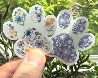 Floral Paw Print Sticker & Magnet | Waterproof, Durable, and UV-Resistant
