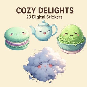 Adesivi digitali Cozy Delights / Planner pre-tagliato Goodnotes / Libro carino con estetica del tè / Decalcomanie per diario Dolci/Verde / Download immediato