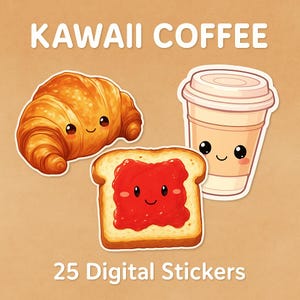 Adesivi digitali Kawaii Coffee / Adesivi pre-tagliati Goodnotes / Adesivi estetici per caffè carini / Adesivi per diario per amanti del caffè / Download istantaneo