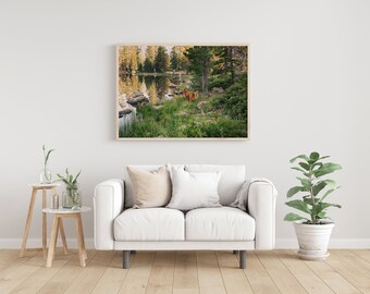 Mount Shasta California Fine Art Print, Printable Wall Art, Toad Lake Golden Retriever, Horizontal Instant Download, Lakeside Landscape