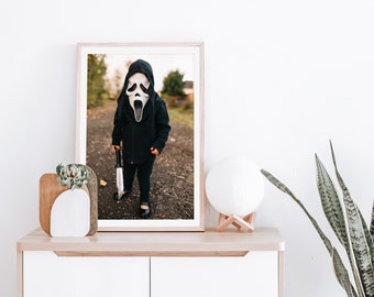 Ghostface Scream Fine Art Print, Printable Wall Art, Vertical Instant Download, Spooky Halloween, Kid in Costume, funny print