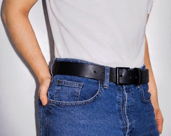 Black Leather Belt Men, Italian Country Leather, Handcrafted Full Grain, Gift for Him