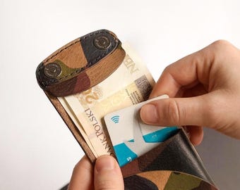 Camouflage Leather Cash Holder | El Vaquero Verde | Slim Minimalist Wallet with hidden magnets | Handmade