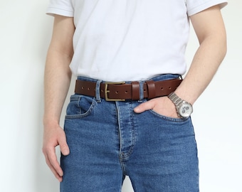 Handmade Full Grain Leather Belt: Missouri Brown, Solid Brass Buckle – 3.5mm Thickness