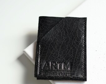 Black Full Grain Leather Card Holder | Minimalist Slim Card Case, Handmade Wallet