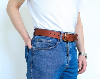 Handmade Italian Leather Belt, Full Grain Vegetable-Tanned, Brass Buckle, 40mm Width