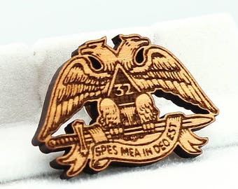 Scottish Rite Wooden Button / Pin - Masonic