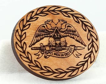 Scottish Rite Wooden Button / Pin - Masonic