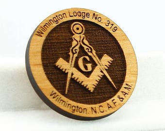 Masonic Wooden Button / Pin - Custom Engraving