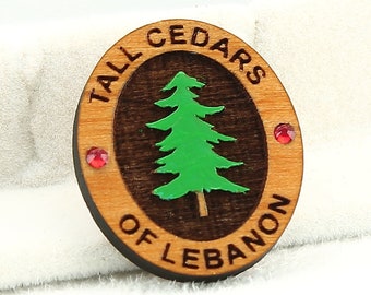 Tall Cedars of Lebanon Pin with Jewels - Engraved Wood