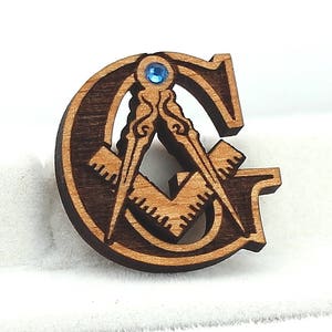 Masonic Pin with Jewel Engraved Wood image 1