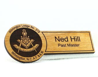 Masonic Past Master Name Tag Badge- Wood