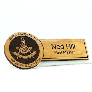 Masonic Past Master Name Tag Badge- Wood