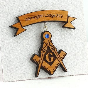 Masonic Wooden Button / Pin with Jewel