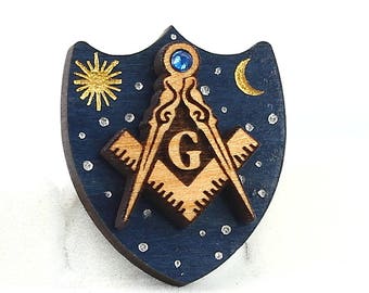 Masonic Pin Starry Heaven Above - Engraved Wood