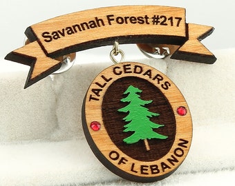 Tall Cedars of Lebanon Pin with Jewels - Engraved Wood