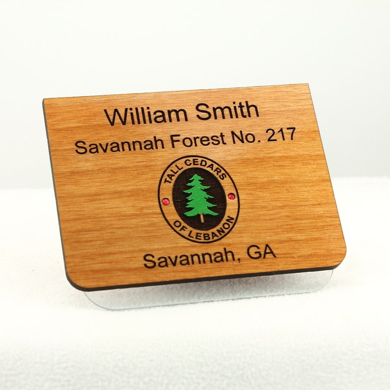 Tall Cedars of Lebanon Name Tag Badge Engraved Wood image 1