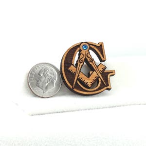 Masonic Pin with Jewel Engraved Wood image 2