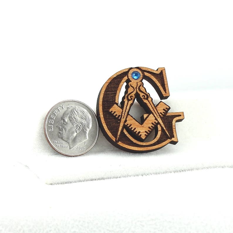 Masonic Pin with Jewel Engraved Wood image 2