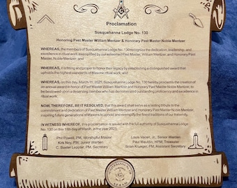 Placa con pergamino masónico: grabado en madera personalizado