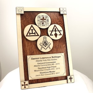York Rite Plaque - Custom Wood Engraved