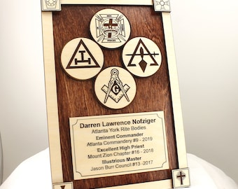 York Rite Plaque - Custom Wood Engraved