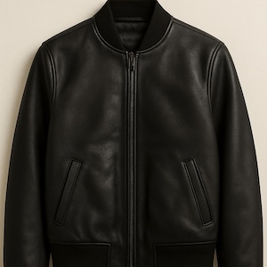 Men&#39;s Classic Black Leather Bomber Jacket – Stylish & Timeless Fashion - genuine leather Made Bomber Jacket Street fashion Jacket men