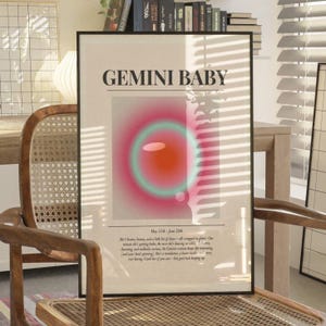 Poster per bambini Gemelli, decorazione da parete per ragazze con segno zodiacale estetico, regalo di compleanno Gemelli, stampa oroscopo boho.