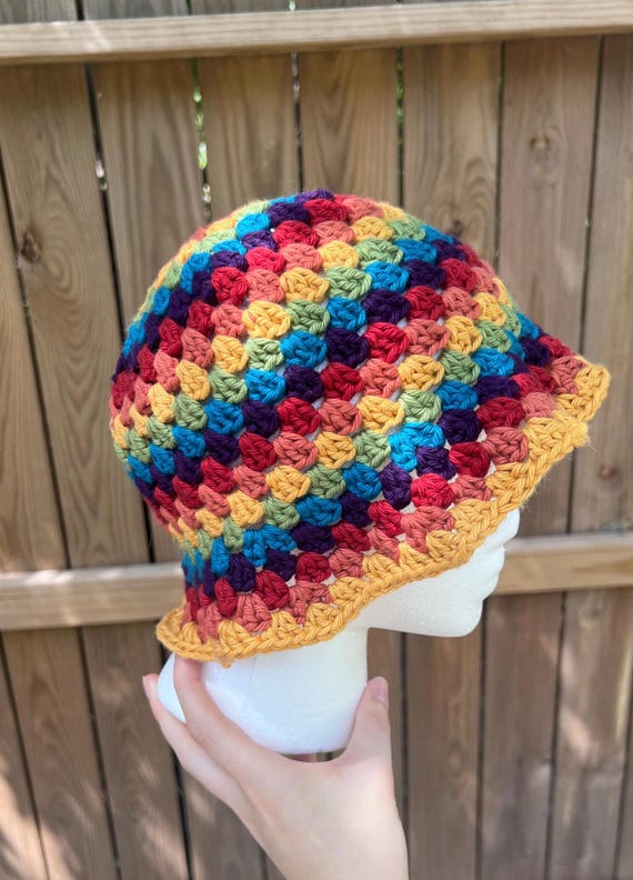 Vibrant Multicolor Crochet Bucket Hat Multicolor Crochet Ruffle Hat | Crochet Ruffle Hat | Trendy  main image 4