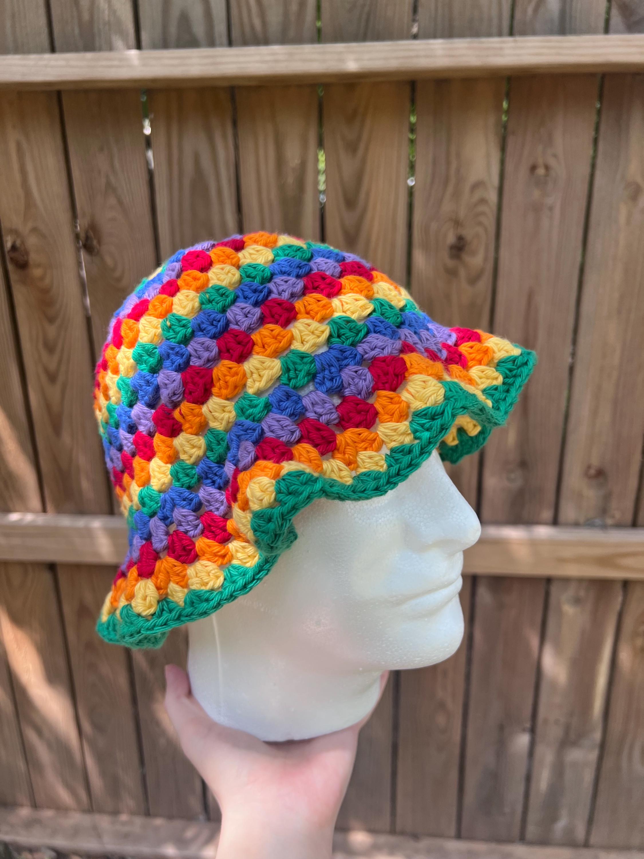 Hat crochet rainbow bright Handmade Multicolor Crochet Bucket Hat Colorful Crochet Bucket Hat, Handmade Rainbow Beach Hat for  main image 2