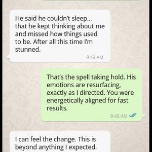 May include: Screenshot of a smartphone displaying a chat conversation. The text bubbles are white and green, with the text messages discussing a spell and its effects. The time is 1:41 AM.
