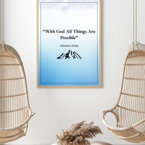 With God All Things are possible Wall Art| Matthew 19:26 Bible verse| Christian Printable Scripture Decor| Faith Motivation Art