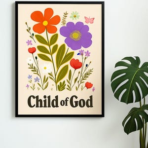 Child of God Printable Wall Art | Christian Nursery Decor | Whimsical Floral Scripture Print | Faith-Based Digital Download for Girls