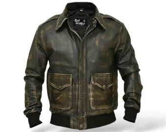 Black A2 Leather Aviator Jacket: Vintage WWII Bomber Style - Etsy